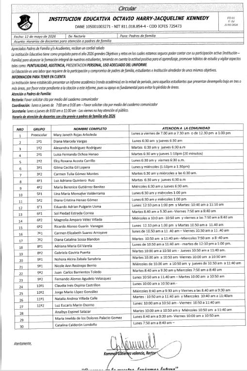 HORARIO ATENCION A PDRES DE FAMILIA